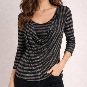 Velvet | Rare Vintage Velvet Black Shimmer Silver Stripe Top XS/S